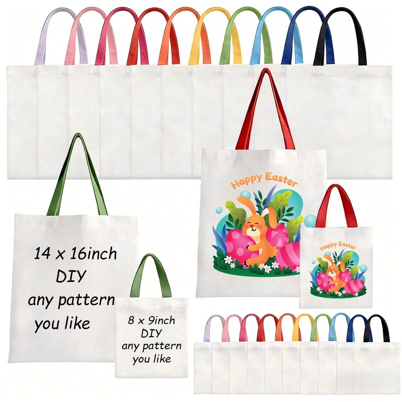 TAWZIN Sublimation Blank Tote Bags, 20Pcs Canvas Tote Bags 16.1 x 14 Inch, 9 x 8 Inch Small Canvas Tote Bag Reusable Grocery Bags Cloth Bags w/Colorful Handles for Heat Transfer, Mother's Day Craft