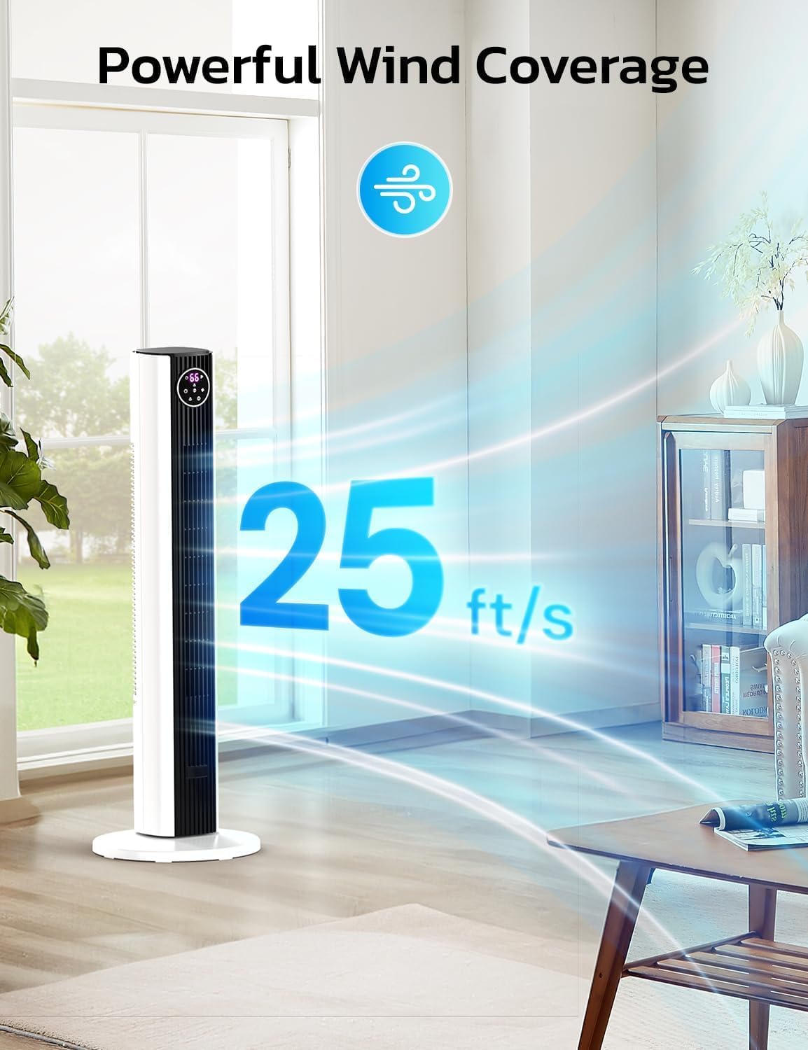 ZAFRO Tower Fan - 90° Oscillating Standing Fan with 4 Modes, 3 Speeds, 12H Timer | 36 Inches, Black & White
