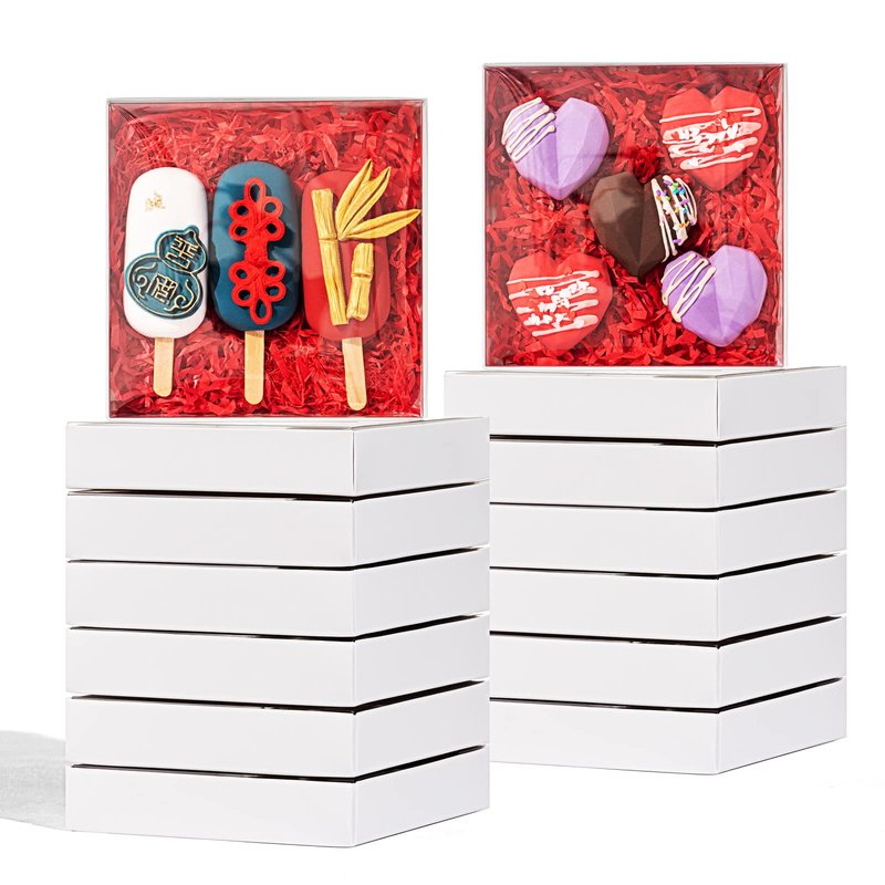 JCXPACK 50 PCS Clear White 6" x 6" x 1" Cookie Boxes with Full Window - Macaron, Cake, Chocolate Bomb Boxes