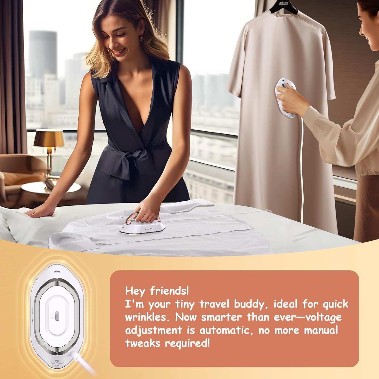 Newbealer Travel Iron - Mini Dry Iron with Global Voltage, Non-Stick Ceramic Soleplate, 300W, Silver