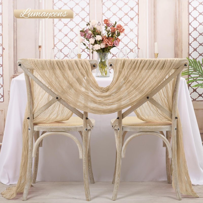 20 Pack Beige Cheesecloth Table Runner 120 Inch 10FT Rustic Boho Gauze Cheese Cloth Table Runner for Wedding Party Baby Shower Thanksgiving Christmas Decoration