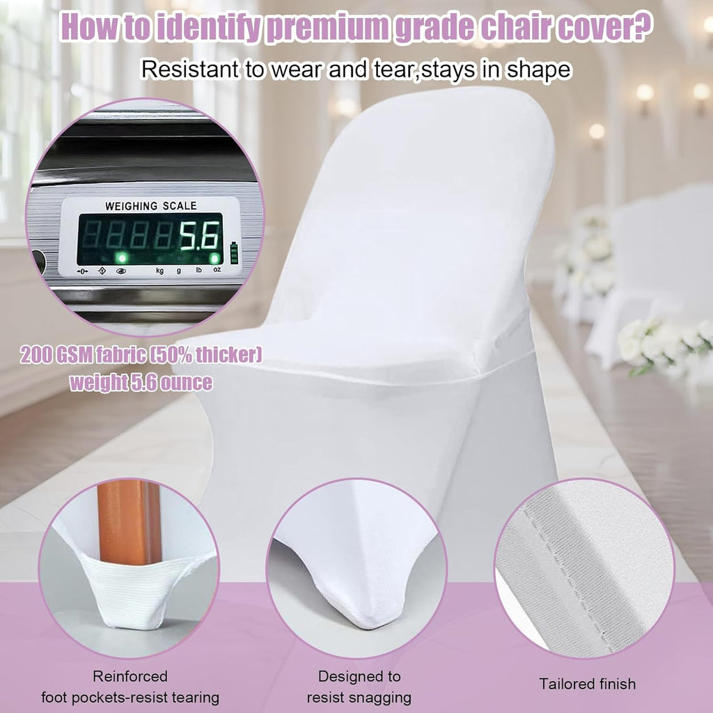 Skiennix Stretch Spandex Folding Chair Covers - 30 PCS Machine Washable Durable White Chair Covers for Events | Anti-Pilling & Rip Resistant