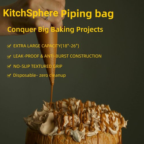Kitchsphere XXL 24 Inch Disposable Piping Bags 100 Pack - Extra Large Pastry Bag, Thick Anti-Burst, Food Grade HDPE,Knot to Seal, Non-slip Grip,For Icing Frosting Decorating Cake Cupcake Cookie