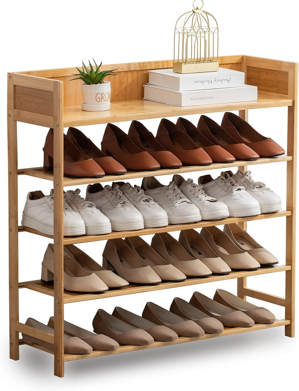 Bamboo Shoe Rack Organizer - 5-Tier Storage Shelf for Entryway, Hallway & Closet | Natural Finish (31.5")