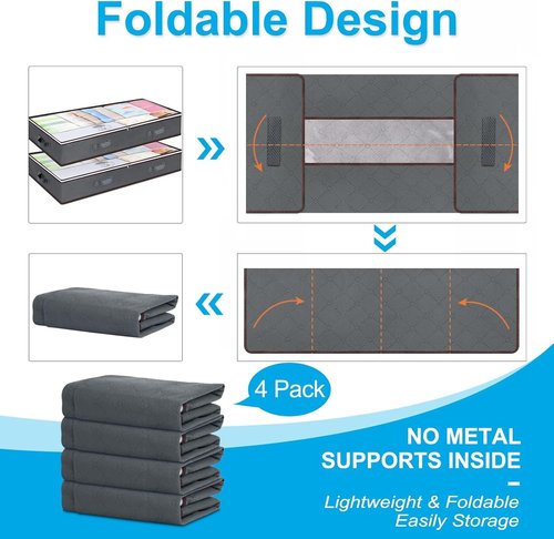 Budding Joy 60L Under Bed Storage Containers - Clear Lids & Foldable Closet Organizers for Clothes, Blankets, Shoes