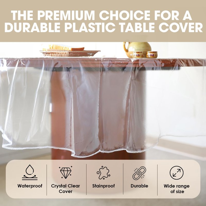 Besti Round Table Plastic Covers - Spill-Proof PVC Round Tablecloth - Versatile Cover for Coffee Table, Dining - Available in 3 Size Variations (48")