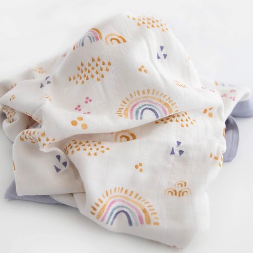 Little Unicorn Rainbows & Raindrops Deluxe Muslin Quilt | 100% Rayon Muslin from Bamboo | Super Soft Blanket | Babies and Toddlers | 30" x 40" | Machine Washable
