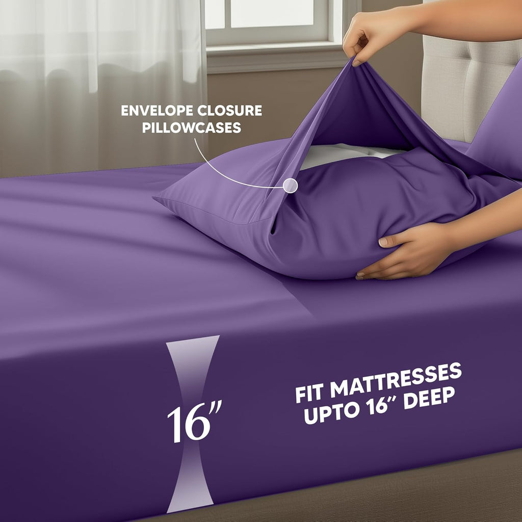 Utopia Bedding King Size Sheet Set - Soft, Breathable Microfiber | 4-Piece in Eggplant, Oeko-Tex Certified