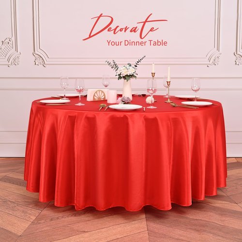 Pesonlook 6 Pack Red Round Tablecloth, 108 Inch Satin Fabric Tablecloth for Round Table, Wrinkle Resistant Washable TableCover Bright Silk TableClothes for Wedding Party Dining Table Banquet