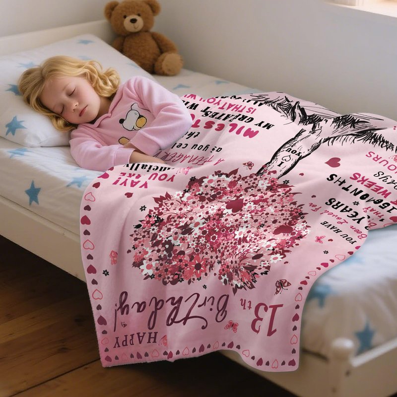 13th Birthday Gifts for Girls Throw Blanket 60"x50", Birthday Gifts for 13 Year Old Girls, Best Presents for 13 Year Old Girl, Official Teenage 13 Gift Ideas for Her, Bday Gift for Teen Girl Age 13