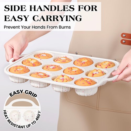 AOTASO 3 Inch Silicone Mini Fluted Tube Cake Pans with Metal Reinforced Frame, 12-Cavity Mini Flan Molds, Non-stick Silicone Baking Mold(1 Pc)