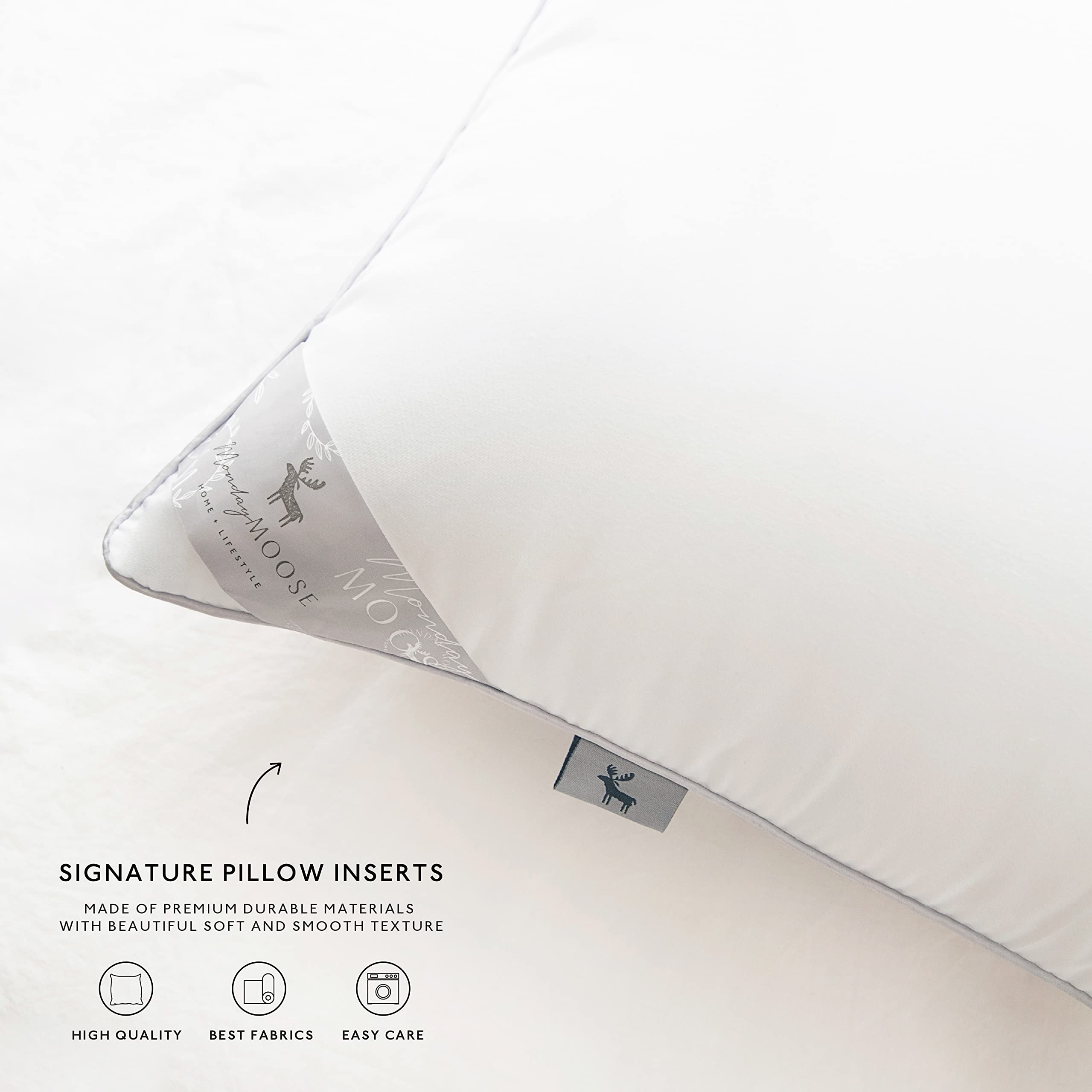 MONDAY MOOSE Throw Pillow Inserts, Set of 4 White Soft Microfiber Piping Designs, Square Pillows for Bed, Couch, Sofa (4-Pack, 20x20 inch)