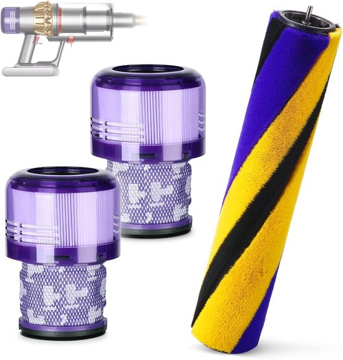 Dyson V15 Soft Roller Brush Bar - Compatible Handheld Vacuum Parts with 2 HEPA Filters