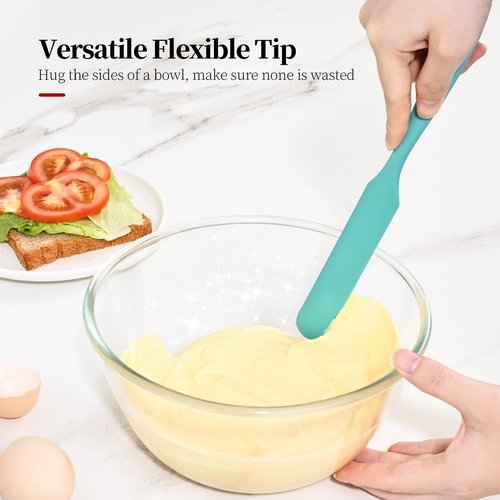 Lilybeam 600ºF Heat Resistant Spatulas, High Heat Food Safe Semless Kitchen Silicone Scraper Set for Cooking Baking Mixing Scraping Stirring Nonstick Cookware Pan Bowl (4Pcs,Aqua Sky)