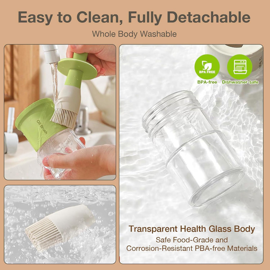 YARRAMATE Oil Dispenser 300ml | Glass Bottle with Heat-Resistant Silicone Basting Brush - Green