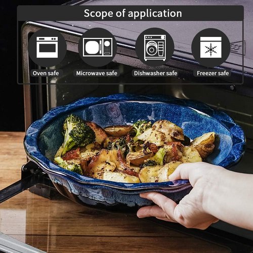 KOOV Ceramic Pie Plate - 9-Inch Round Baking Dish for Desserts | Reactive Glaze in Nebula Blue