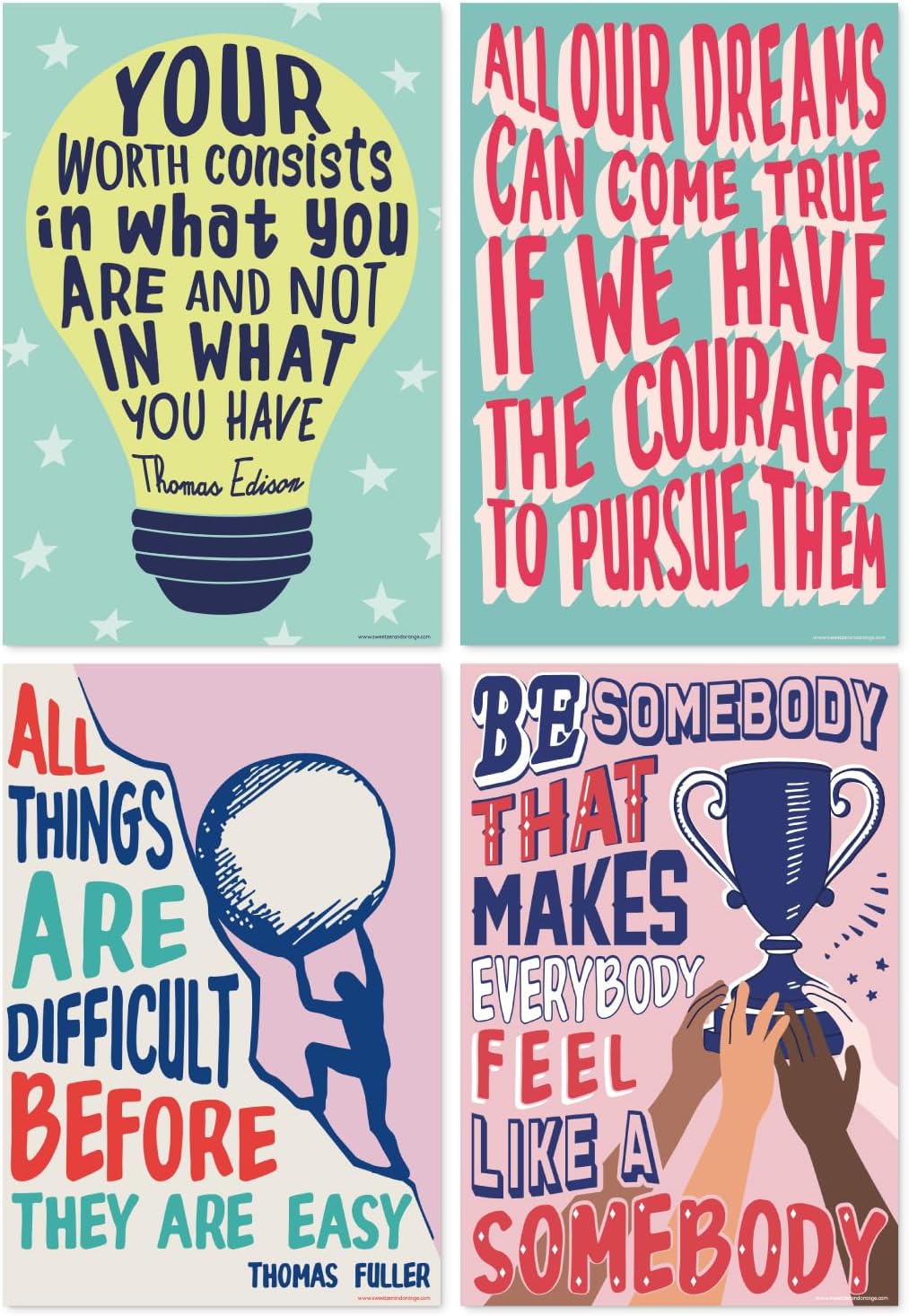 Sweetzer & Orange Growth Mindset Posters - Motivational Wall Art for Classrooms | Set of 13, 15 x 22”