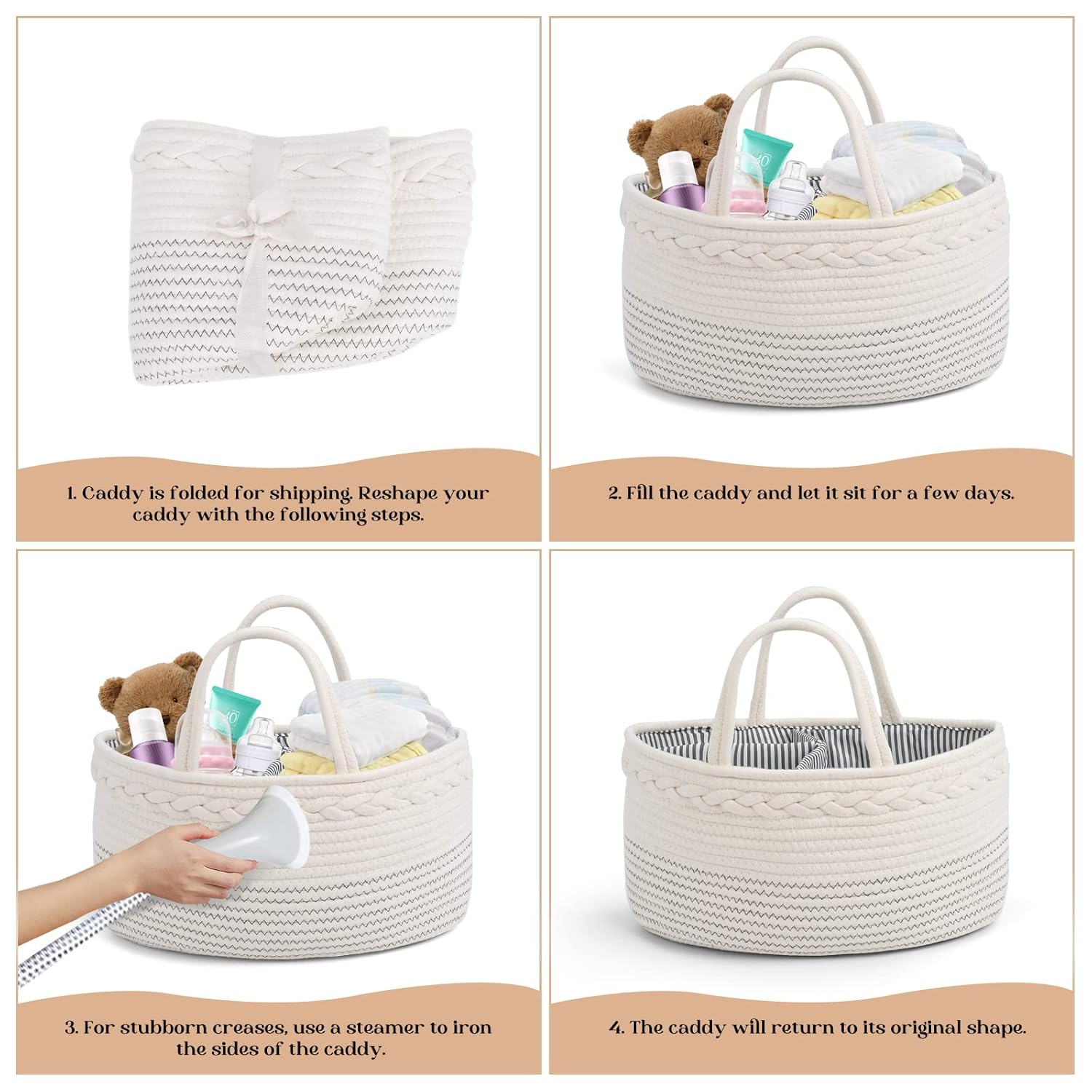 Skiennix Luxury Diaper Caddy Organizer - Large Cotton Rope Baby Basket for Nursery Storage | Off White