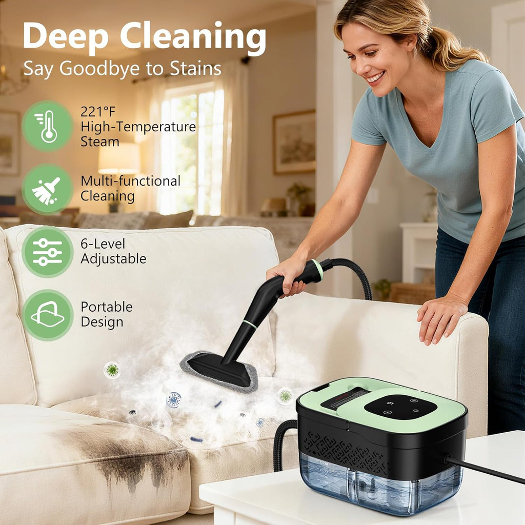 Portable Steam Cleaner by [Brand Name] - 16-Piece Accessory Set | 6-Level Adjustable Heat, Fast 15s Heat-Up for Home & Car Detailing