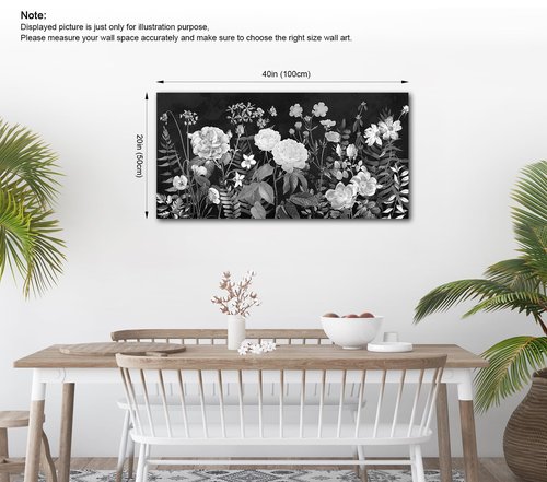 Large Wall Art for Living Room Decor Framed Art Plant Black and White Flowers Canvas Pictures Modern Artwork Botanical Canvas Prints for Bedroom Kitchen Home Office Wall Decor 20" x 40"