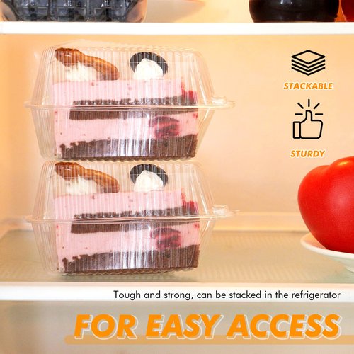 AQSXO 100 Pcs Transparent Cake Slice Plastic Containers with Lids 4 Inches Hinged Lid Cheese cake Container, for Take Out Packaging, Bakery and Cafe.