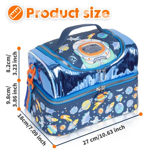 YOYTOO Kids Double Decker Cooler Insulated Lunch Bag, Back to School Large Meal Tote for Boys, Girls, Men, Women, with Adjustable Strap, Space