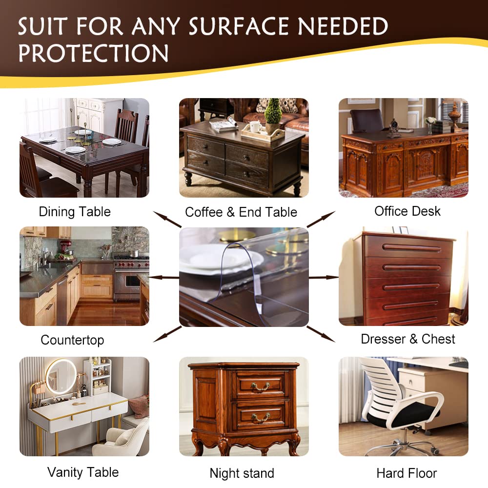 PVC Clear Desk Top Pad Mat Table Protector Vinyl Plastic Table Cloth Liner Cover Wipeable Easy Clean Protective Pad PVC Furniture Coffee Accent Dining Conference Tabletop Heat Resistant 34 x 60 Inch