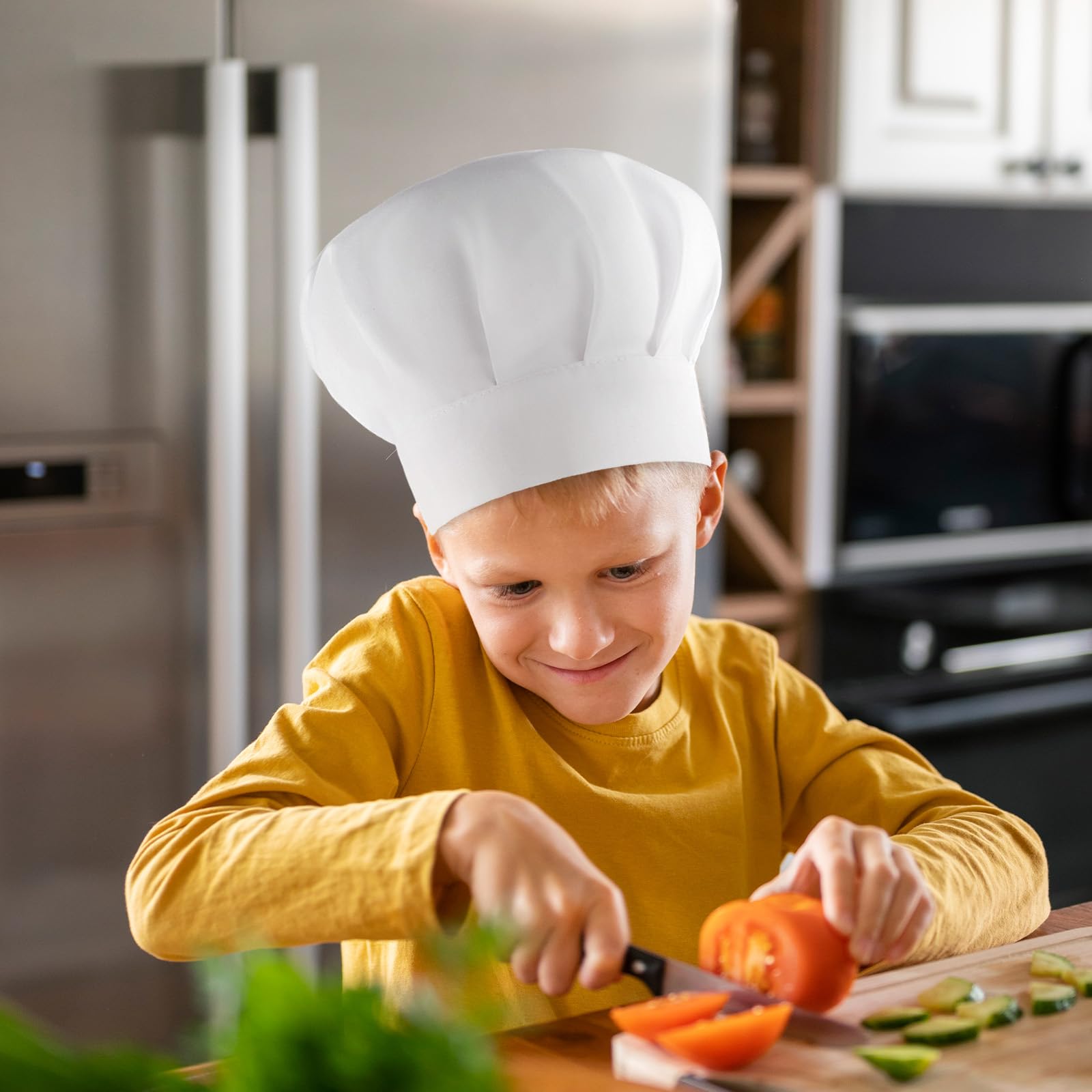 10 Pieces Kids Chef Hat Adjustable White Chef Hats Kitchen Chef Caps Elastic Cotton Cooking Cap for Kids Home Kitchen Cooking Baking Party School Home