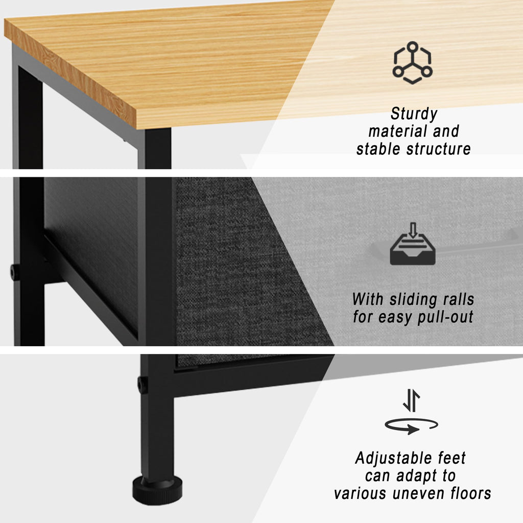 YUJSBHJAN Nightstand with Fabric Drawers, 2-Tier Storage Side Table,End Table with Open Shelf, Night Stand for Living Room, Natural and Black