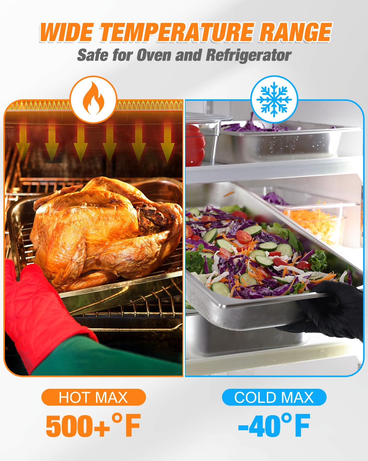 Full Size Hotel Pan 4 Inch Deep: 6 Pack [Anti-Jam] [Super Thicken] 1/1 Size Stainless Steel Steam Table Pan, Commercial Hotel Pan for Restaurant Catering Party