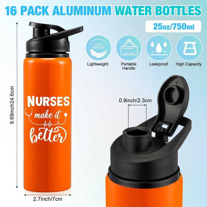 Uiifan 16 Pcs Nurse Appreciation Gift Nurse Tumblers Bulk Aluminum Water Bottle CNA Week Gifts Cups Medical Assistant Appreciation School Practitioner Thank You Gifts for Women Team