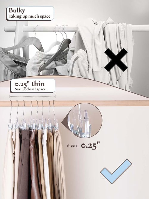 HOUSE DAY Clear Pants Hangers - Non-Slip Clip Hangers for Women | 25 Pack, Heavy Duty 14" Short Design