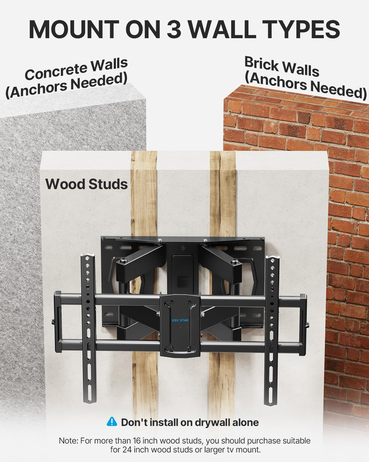 USX STAR Full Motion TV Wall Mount - Fits 37-85 Inch TVs Up to 132lbs | Swivel & Tilt Articulating Bracket