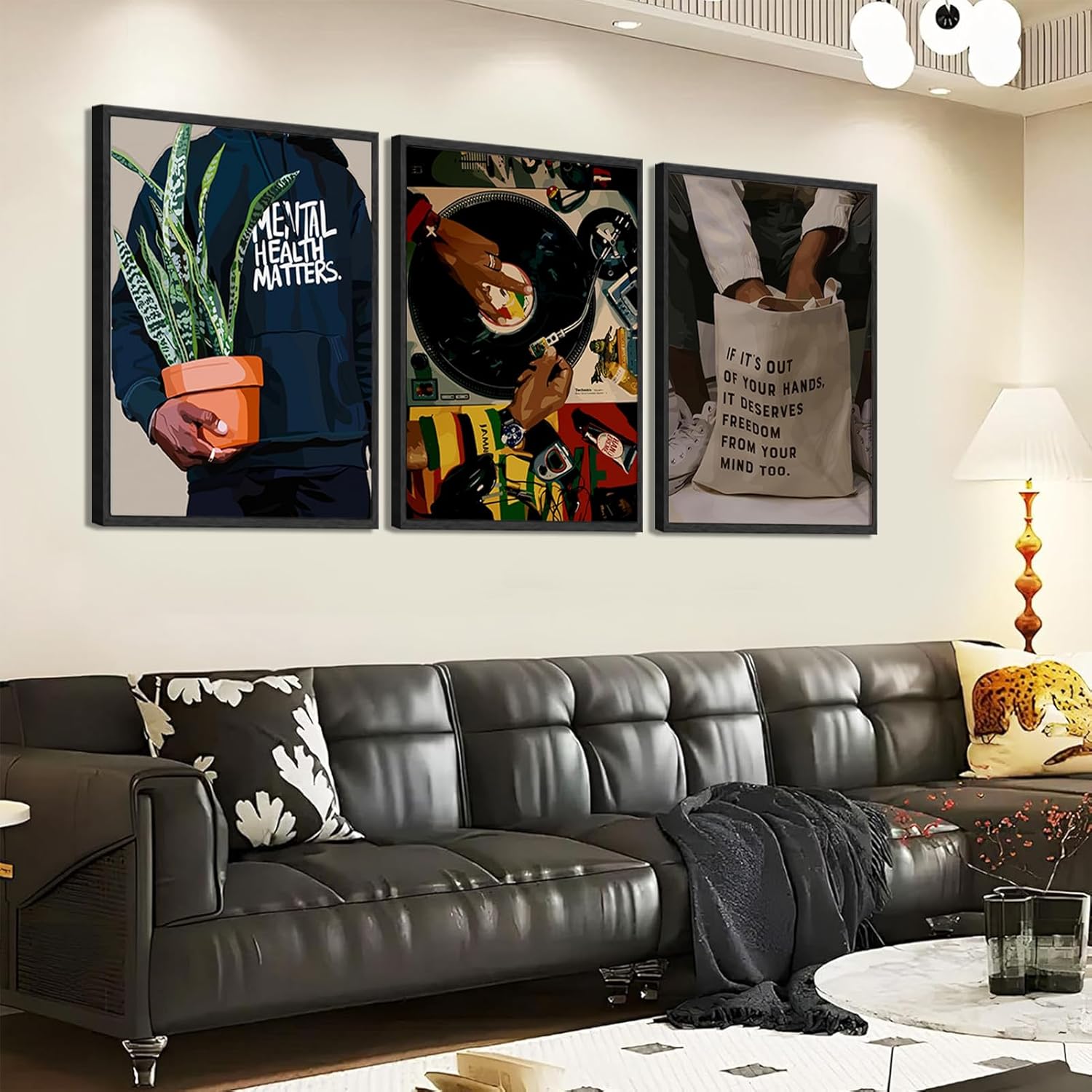 Skiennix Black Men Wall Art Set of 3 | Stylish African American DJ Poster Prints - 12x16in Decor