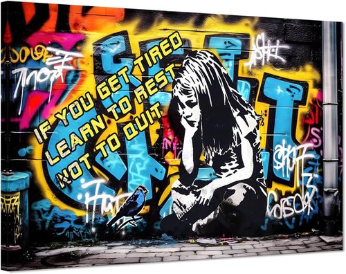 Banksy Graffiti Canvas Wall Art - Colorful Framed Retro Street Art Poster for Living Room | 12x16 Inch