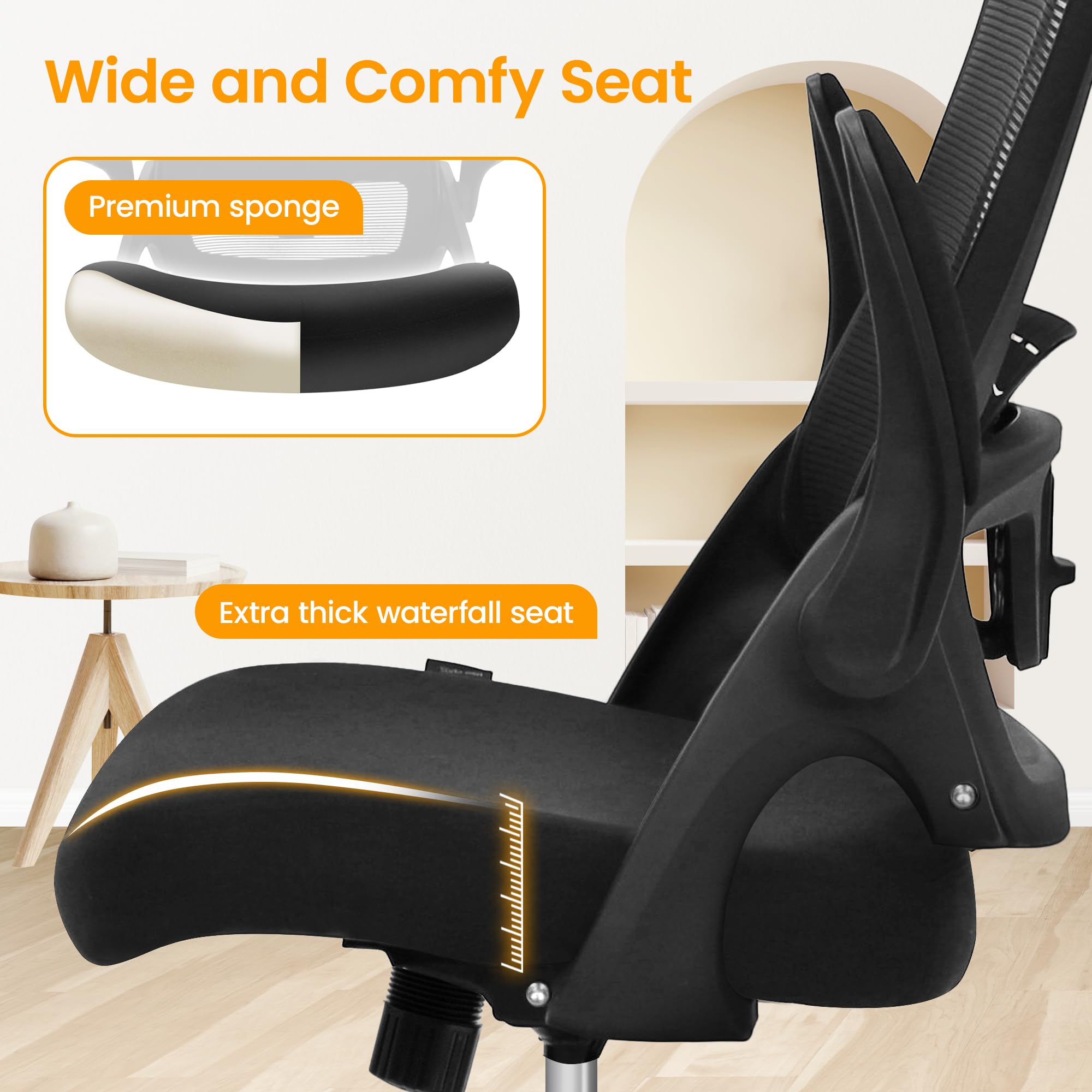 NEO Chair Ergonomic Office Desk Chair High Back Computer Gaming Mesh Chair with Comfy Task Adjustable Arms Lumbar Support Headrest Swivel for Home Office (Black)