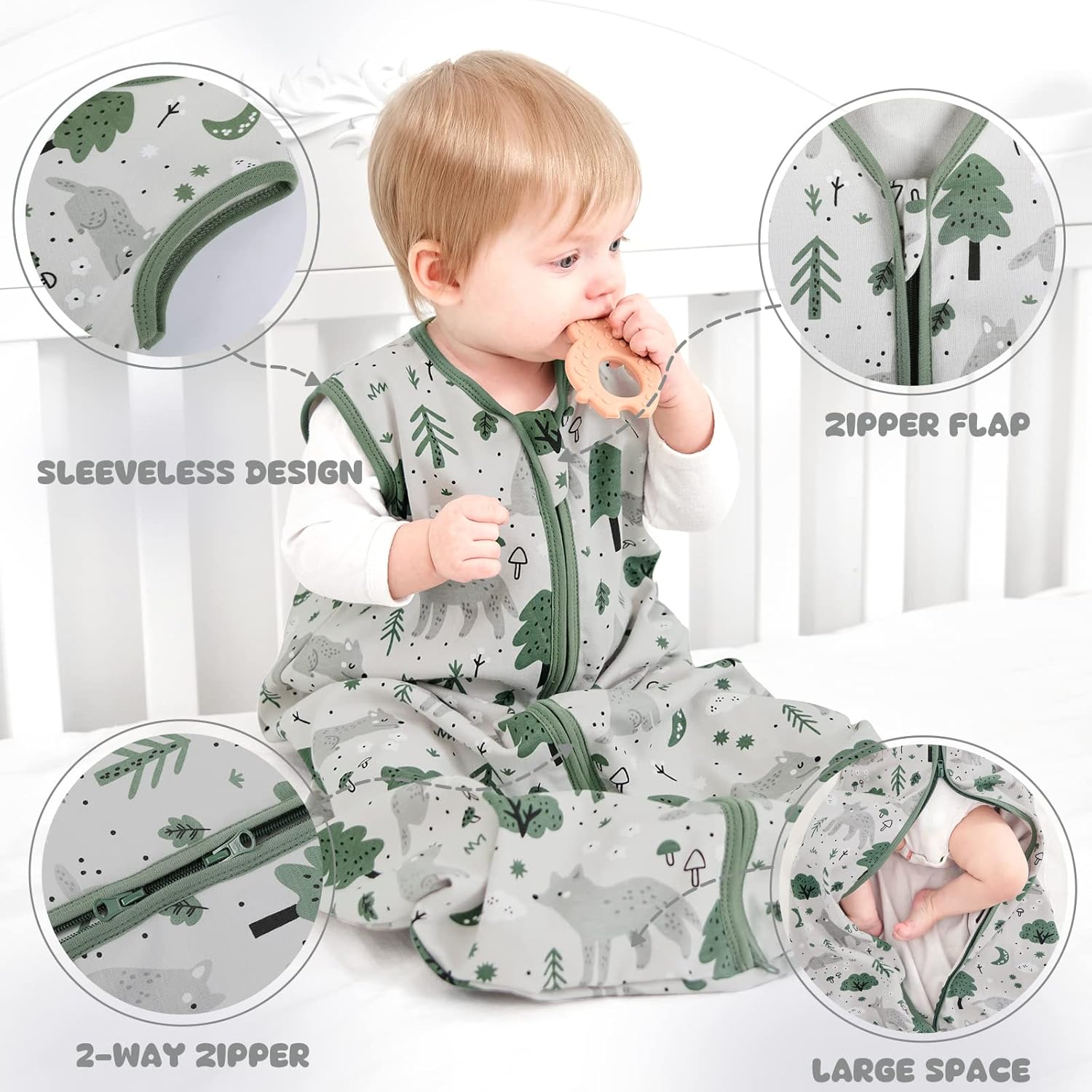 Yoofoss Baby Sleep Sack - 100% Organic Cotton Wearable Blanket for 12-18 Months | Lightweight 2-Way Zipper Design