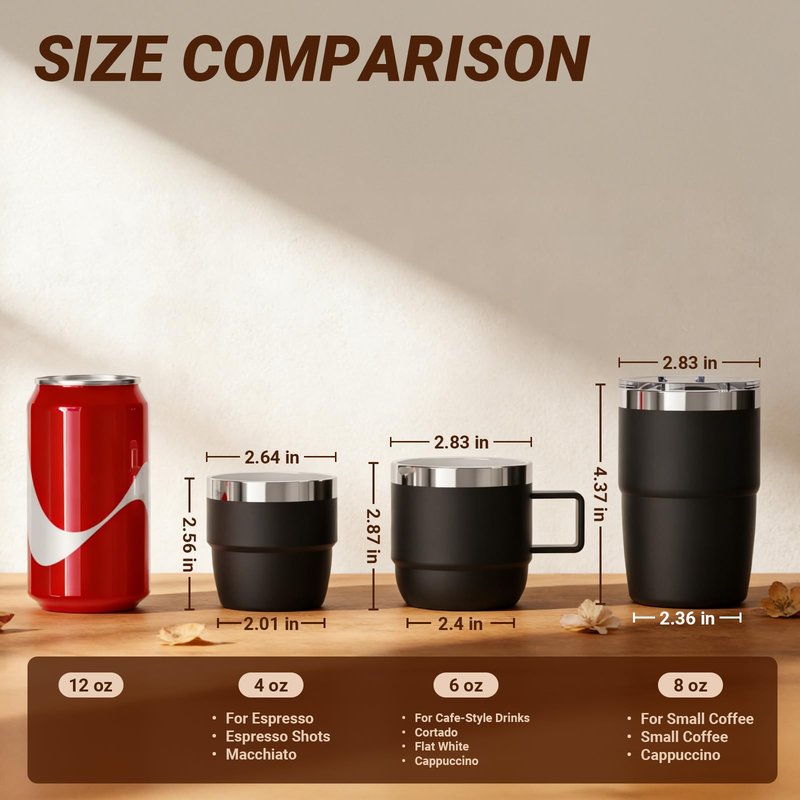 Cafezi 4 oz Small Espresso Cup, Ceramic-Lined 18/8 Stainless Steel, Double-Wall Vacuum Insulated, Stackable, Dishwasher Safe, Fits Most Espresso Machines, for Espresso Shots (Lilac, 2 Pack)