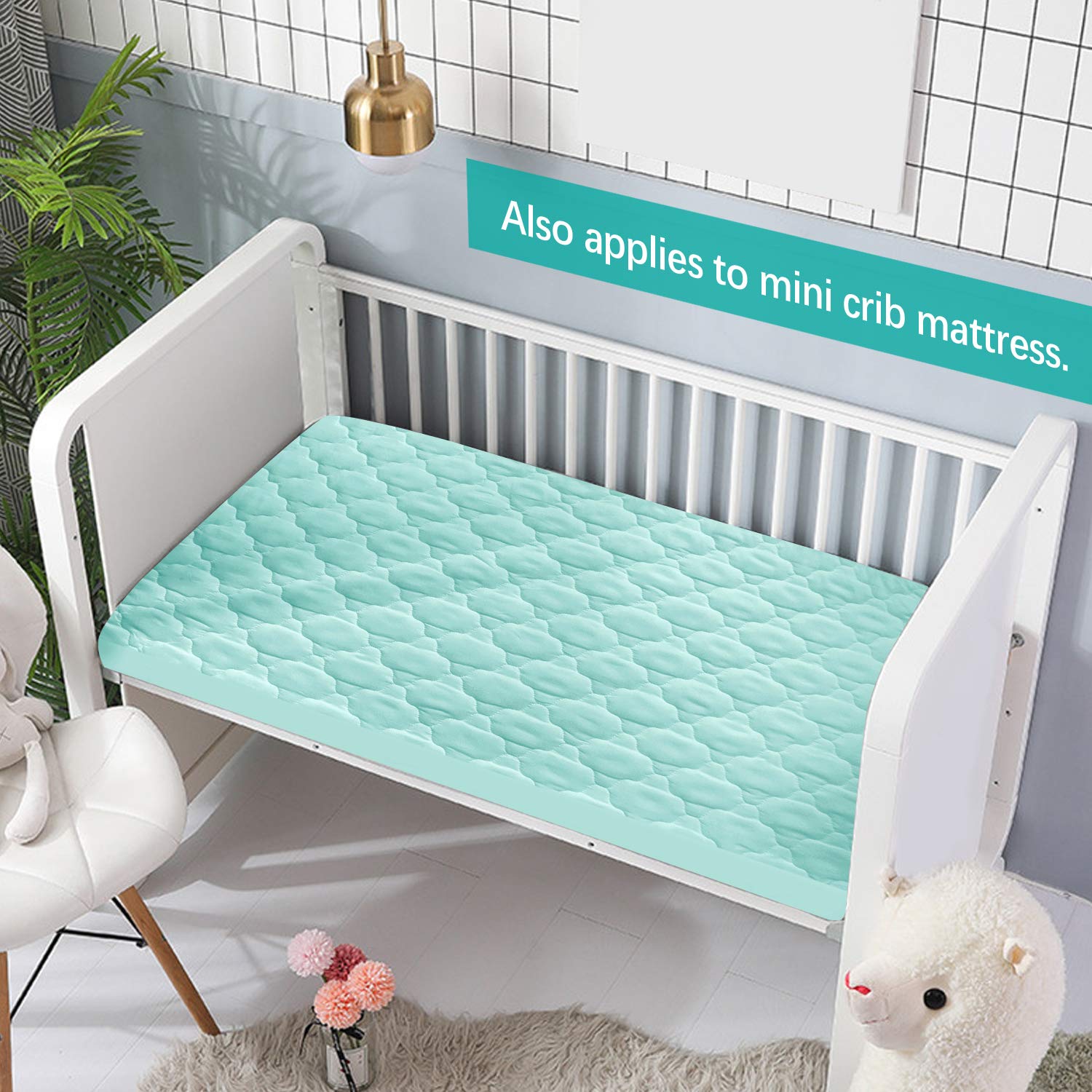 Skiennix Waterproof Playard Sheet - Quilted Protector for Baby Mattresses | 39" x 27" - Aqua