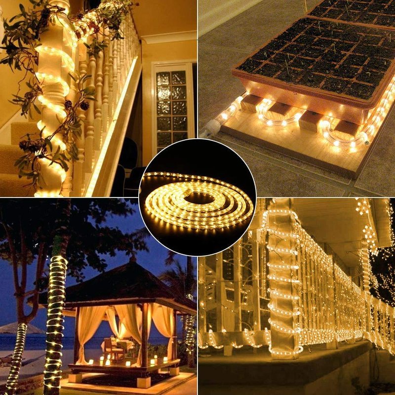Toodour Rope Lights Outdoor, 100ft 720 LED Rope Light with 8 Lighting Mode, Connectable, Timer, Indoor Outdoor Clear Tube Decorative Lighting for Garden Patio Bedroom Party Yard Decor - Warm White