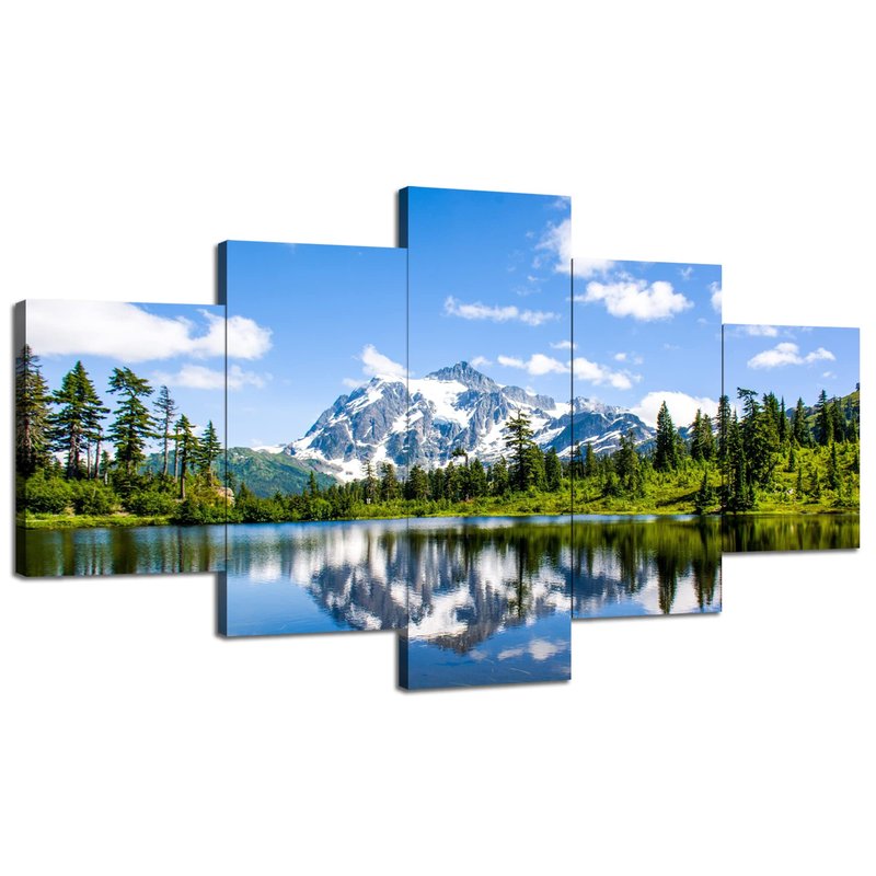 North Cascade Wall Art National Park Wall Decor Washington State Mountains Picture Lake Landscape Painting Nature Poster Framed Home Living Room Decoration(60''Wx32''H)
