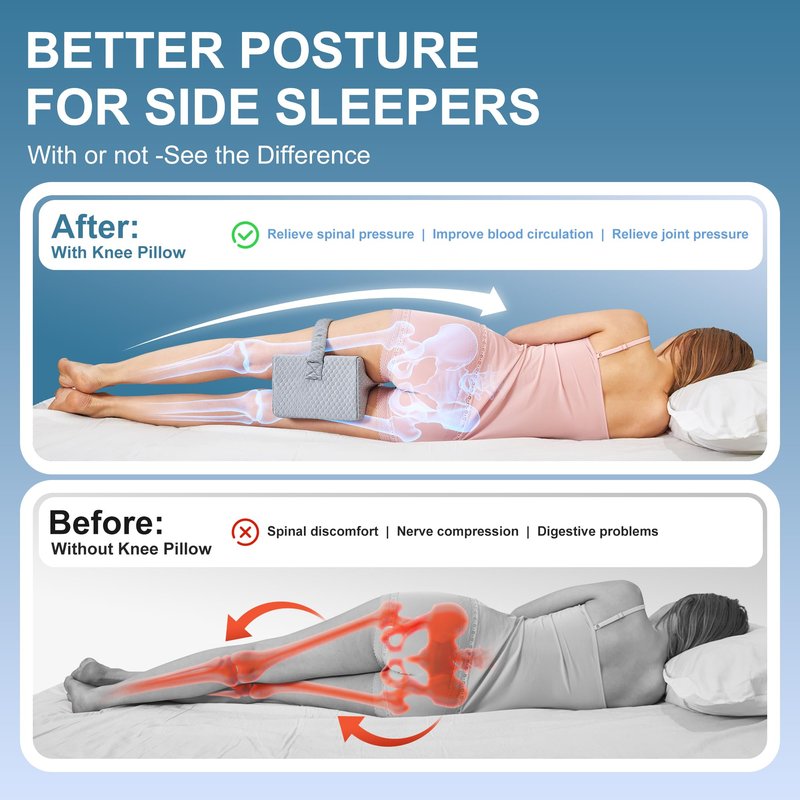 UJPFEO Knee Pillow for Side Sleepers, Leg Pillow for Sciatica, Back, HIPS, Knees, Joints Pain Relief,Pillows for Between Legs While Sleeping Spine Alignment Support & Relieves Pressure,Cooling Gray