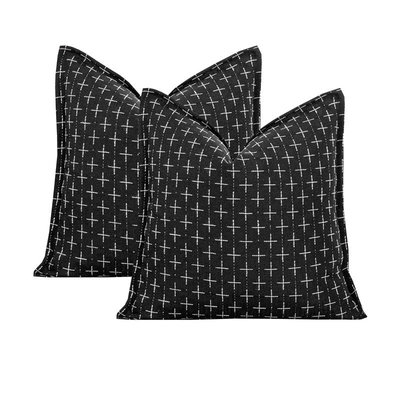 Vfuty 18x18 Black Throw Pillow Covers Set of 2 Soft Farmhouse Textured Pillow Cover Decorative Rustic Pillowcase for Sofa Bed Chair Living Room Boho Decor