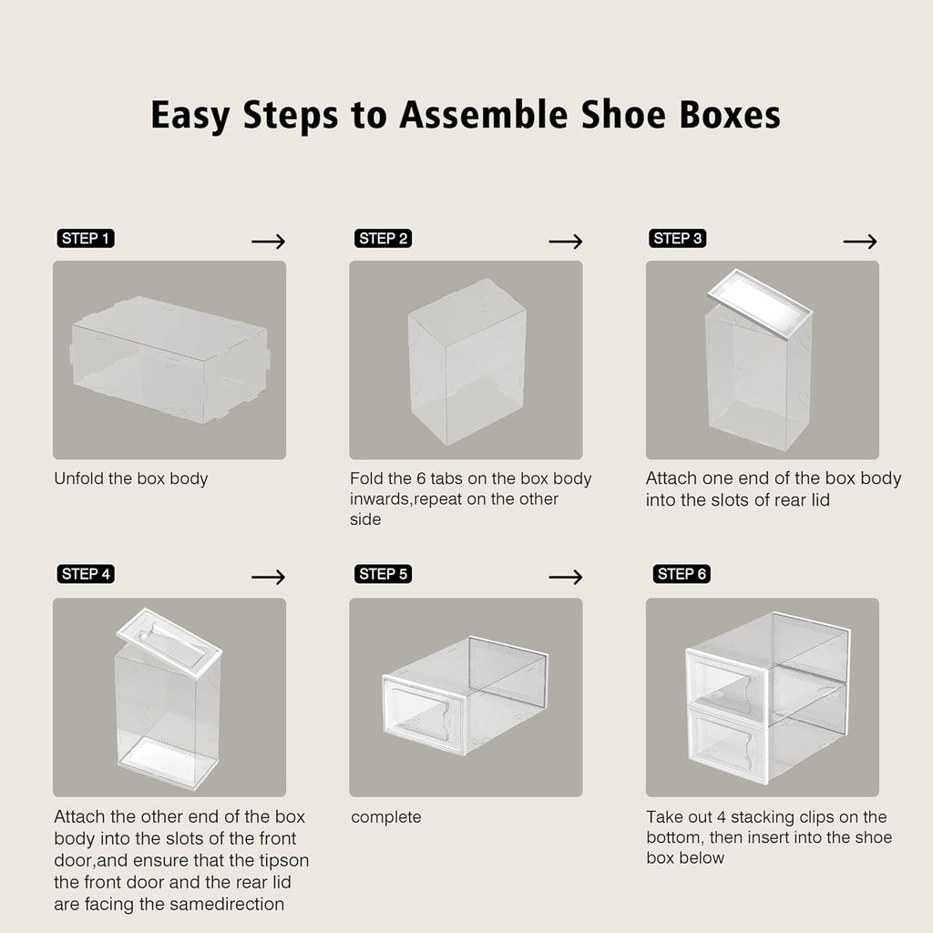 SEE SPRING Shoe Storage Box - 12 Pack Clear Plastic Stackable Organizer for Closet | Space-Saving Design
