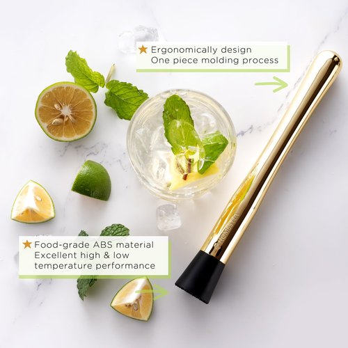 Homestia Gold Muddler for Cocktails - 10 Inch Professional Stainless Steel Muddler - Durable Cocktail Muddler Drink Smasher & Mojito Muddler - Wine Accessories Ideal Valentines Day Gifts for Him