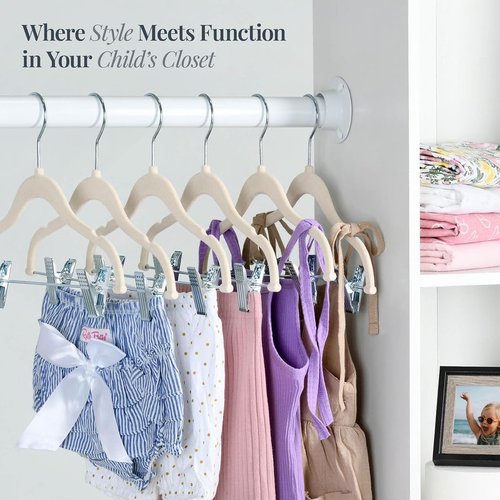 Home-it Non-Slip Velvet Clothes Hangers - Heavy-Duty 12 Pack for Baby & Kids | Space-Saving Ivory Design