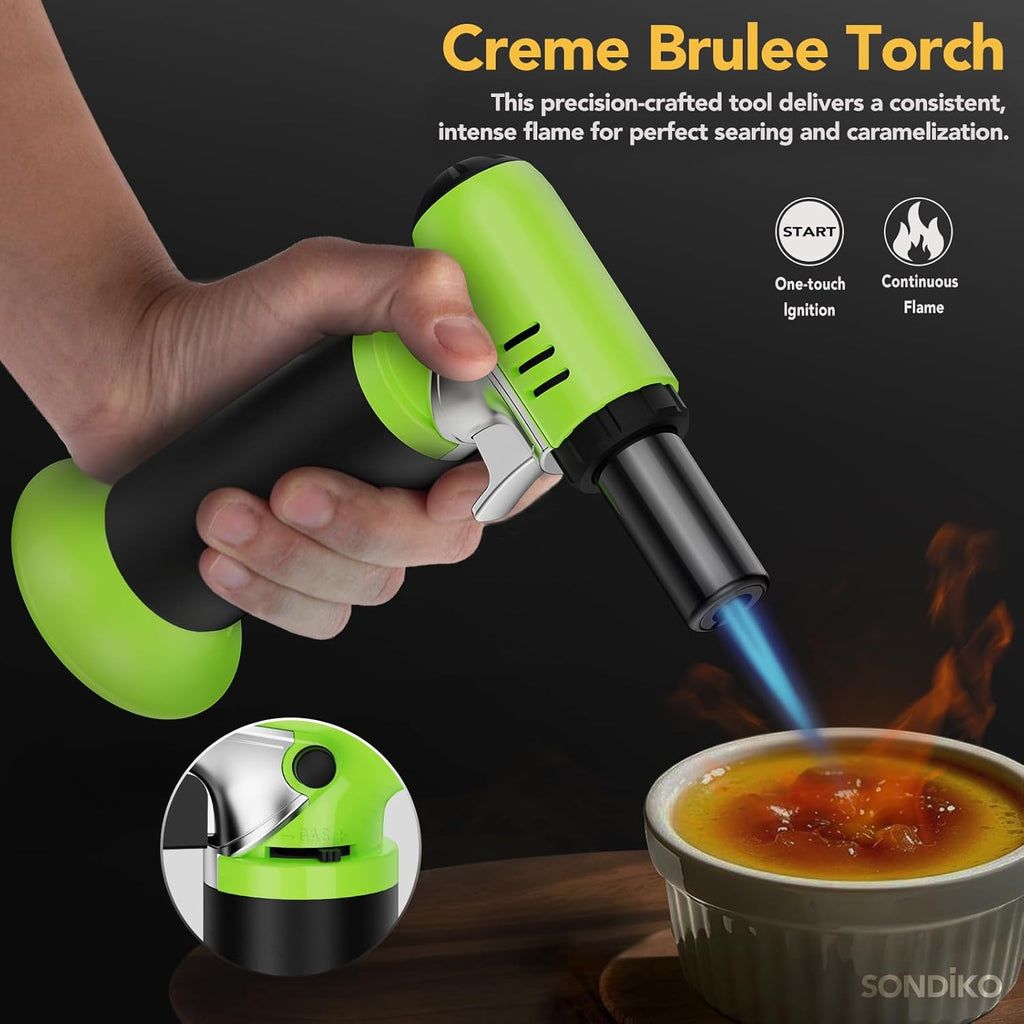 Sondiko Butane Torch - Refillable Soldering Lighter with Adjustable Flame & Fuel Gauge | Green & Black