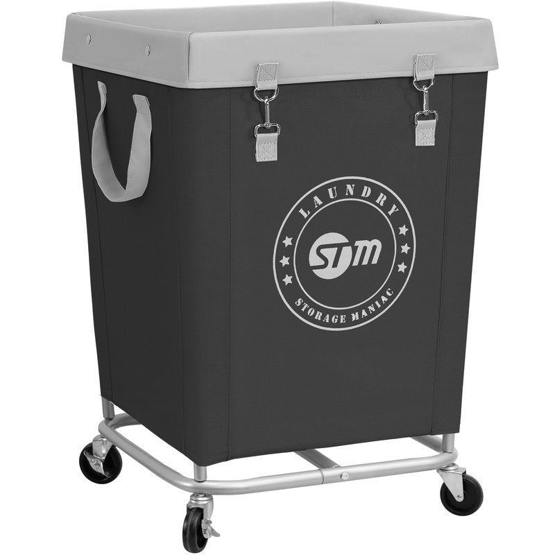 STORAGE MANIAC Commercial Laundry Hamper with Heavy Duty Steel Frame, 160 L Industrial Laundry Basket Cart with Wheels for Hotel, Home, Laundry Room, 17.72''L x 17.72''W x 30.91''H, Medium Black