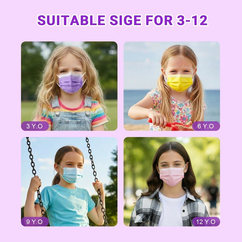 Rasav Kids Disposable Face Masks 100Pcs, 3 Ply Kids Masks Disposable Breathable Colorful Cute Face Masks for Children, Girls & Boys