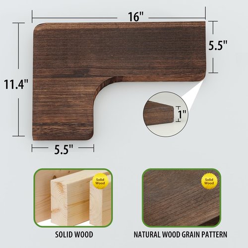 SAUMONIERES Corner Floating Shelves Wall Mount Shelf Solid Wood for Bedroom Bathroom Room Kitchen Storage Set of 3, Rustic Brown, Invisible Brackets